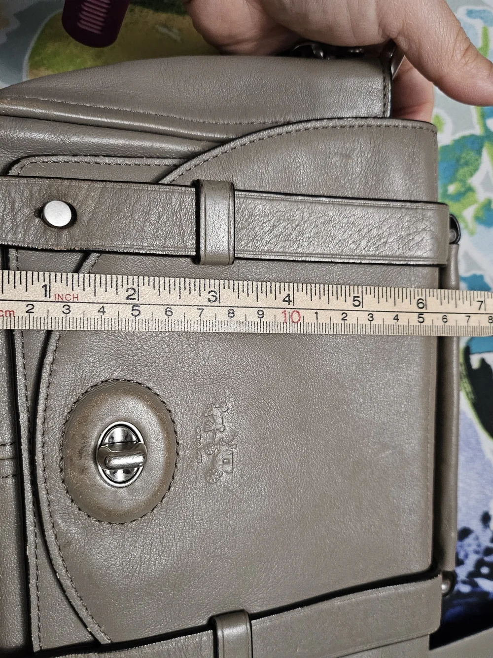 Coach Taupe Gray Leather Turnlock Crossbody Bag